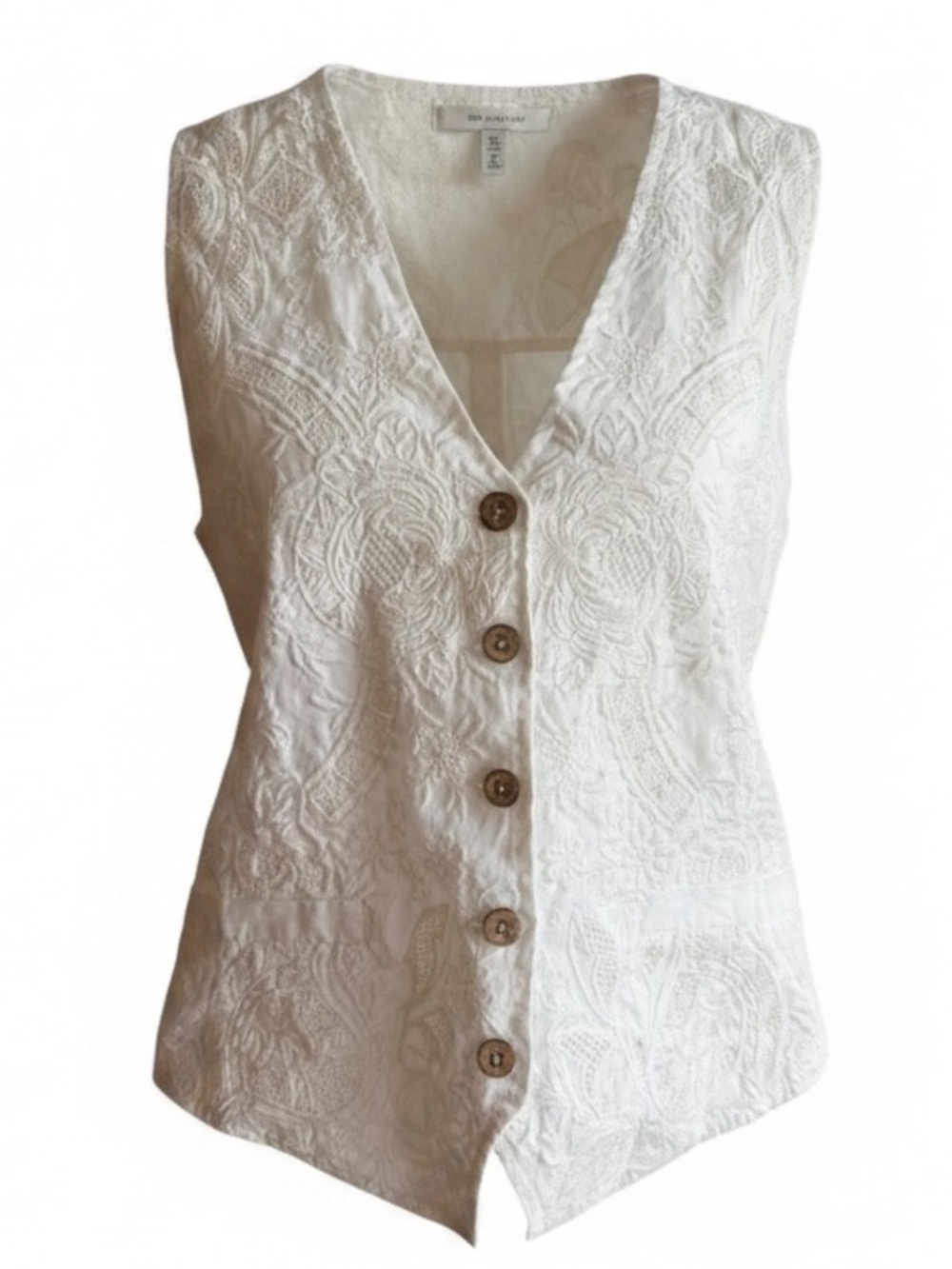 Sundance White Embroidered Button-Front Vest